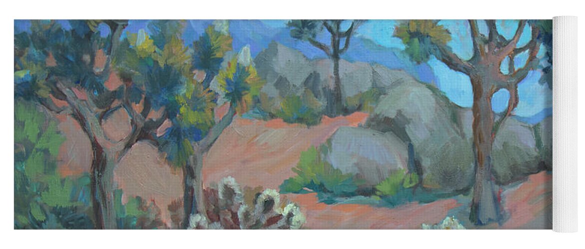 Desert Yoga Mat featuring the painting Joshua Trees and Cholla Cactus by Diane McClary