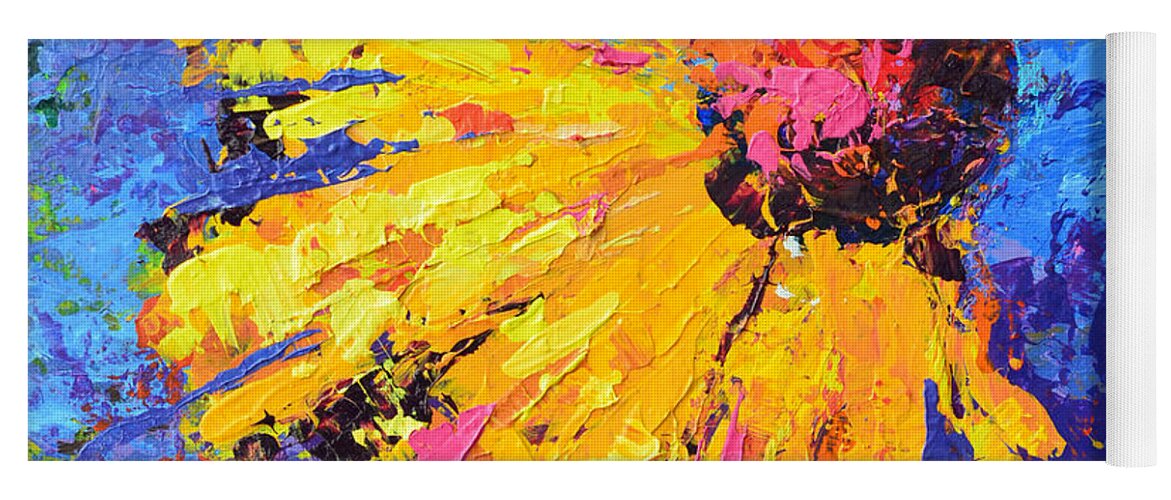 Abstract Yellow Flower Wall Art Yoga Mat featuring the painting Joyful Reminder Modern Impressionist Floral Still life palette knife work by Patricia Awapara