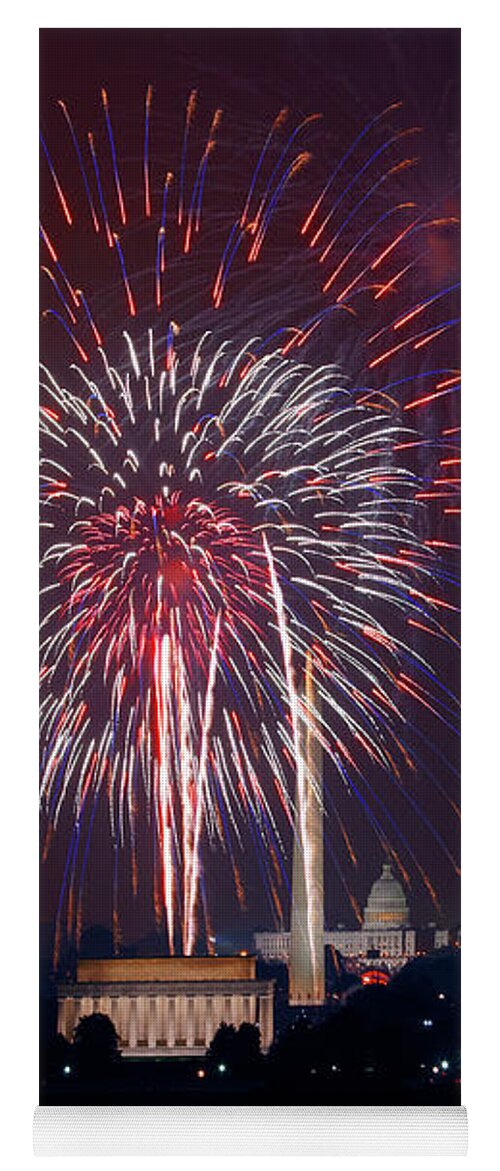 Fireworks Yoga Mat featuring the photograph July 4th fireworks Washington D C by Carol M Highsmith