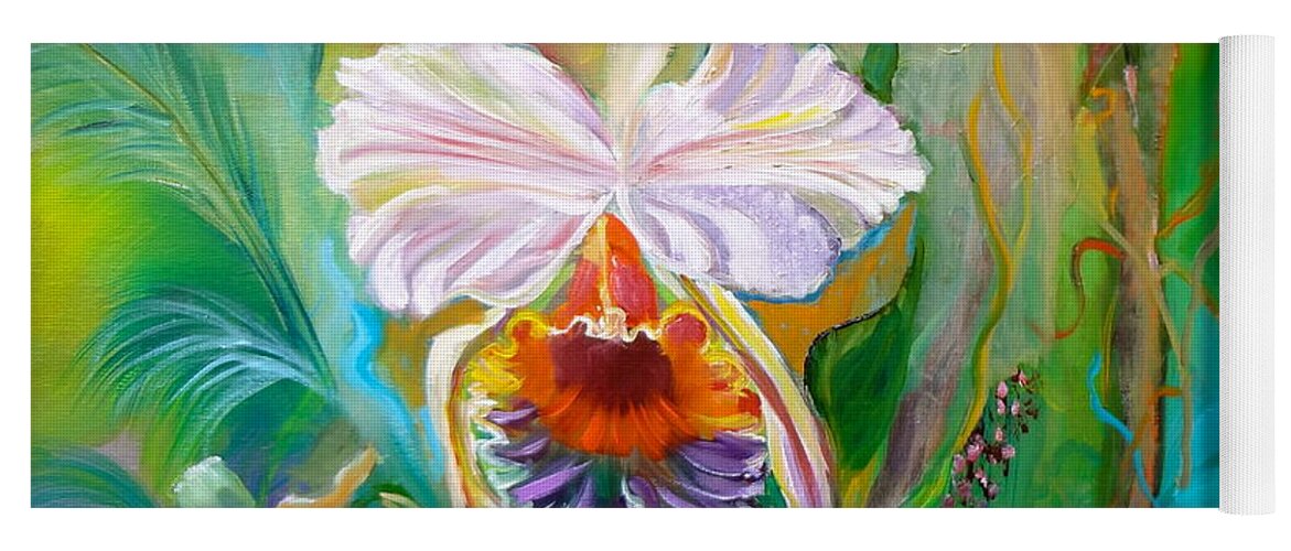 Orchid Yoga Mat featuring the painting Jungle Orchid by Jenny Lee