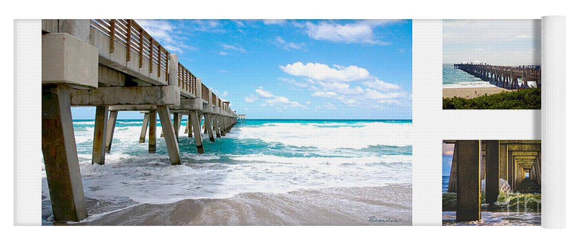 Beach Yoga Mat featuring the photograph Juno Beach Pier Florida Seascape Collage 9 by Ricardos Creations