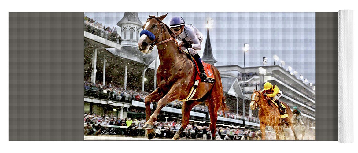 Justify Yoga Mat featuring the digital art Justify Wins Kentucky Derby by CAC Graphics