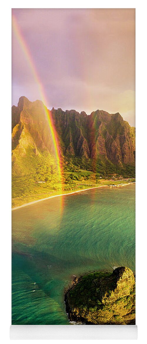 Seascape Mountains Rainbows Ocean Kaneohe Yoga Mat featuring the photograph Kaneohe Rainbows by James Roemmling