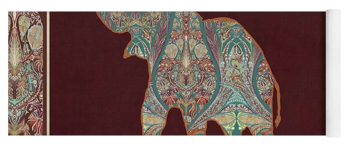 Rust Yoga Mat featuring the painting Kashmir Patterned Elephant 3 - Boho Tribal Home Decor by Audrey Jeanne Roberts