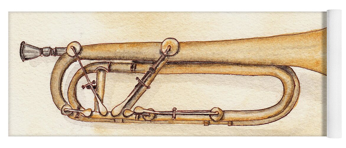 Trumpet Yoga Mat featuring the painting Keyed Trumpet by Ken Powers