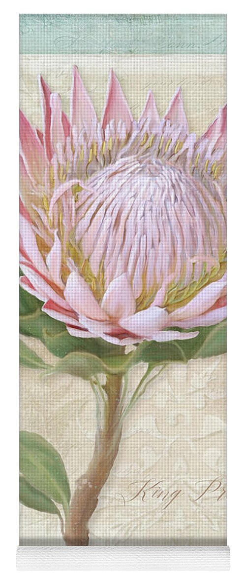 Botanical Floral Yoga Mat featuring the painting King Protea Blossom - Vintage Style Botanical Floral 1 by Audrey Jeanne Roberts
