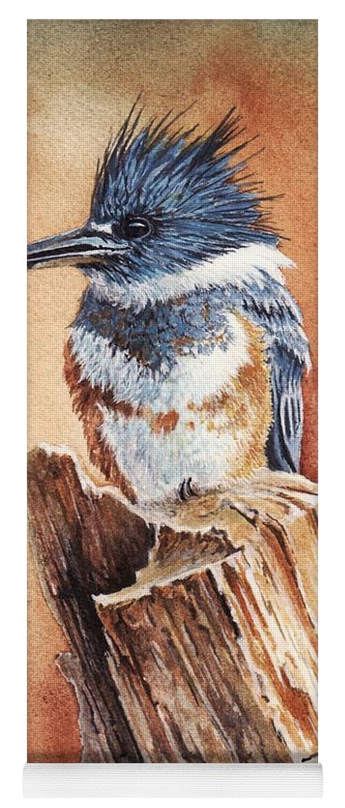 Bird Yoga Mat featuring the painting Kingfisher I by Greg and Linda Halom