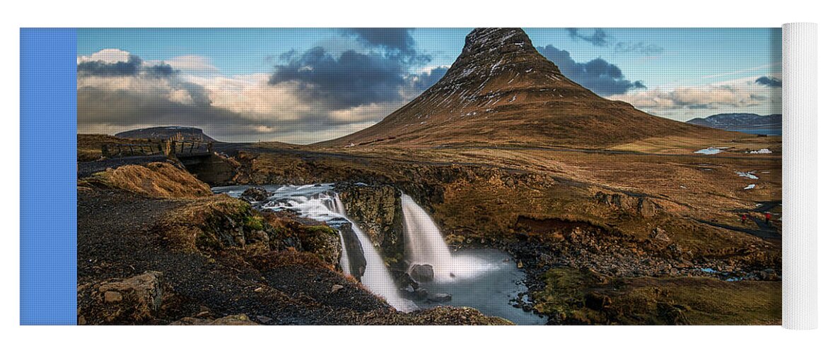 Landscape Yoga Mat featuring the photograph Kirkjufellsfoss waterfall and Kirkjufell mountain, Iceland by Pradeep Raja Prints