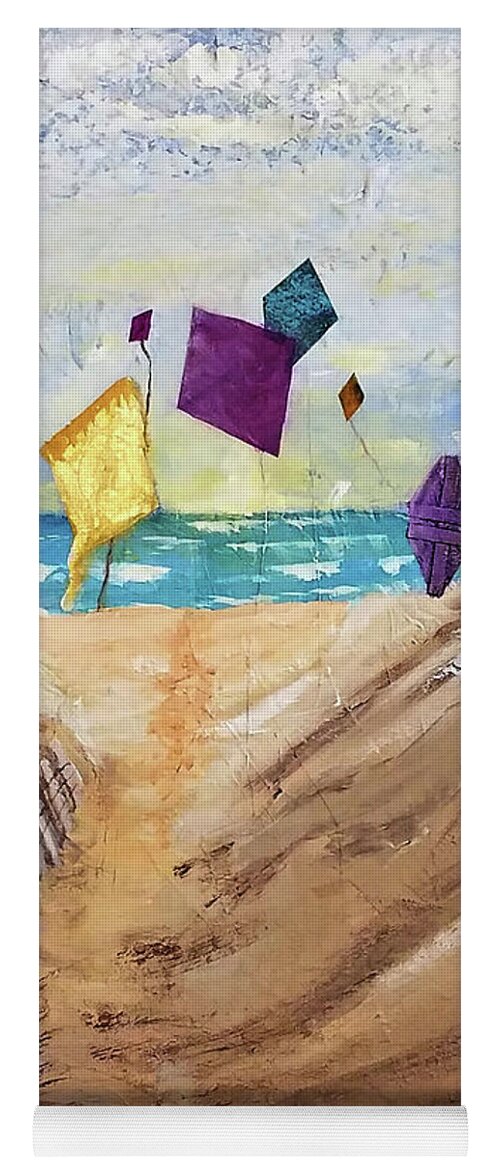 Landscape Yoga Mat featuring the painting Kites on the Beach by Sharon Williams Eng