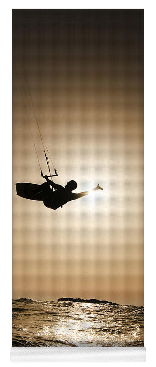 Kitesurfing Yoga Mat featuring the photograph Kitesurfing at sunset by Hagai Nativ