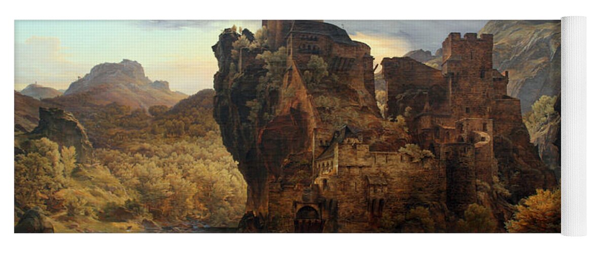 Karl Friedrich Lessing Yoga Mat featuring the painting Knights Castle by Karl Friedrich Lessing