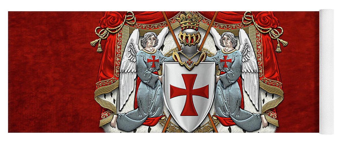 'ancient Brotherhoods' Collection By Serge Averbukh Yoga Mat featuring the digital art Knights Templar - Coat of Arms over Red Velvet by Serge Averbukh
