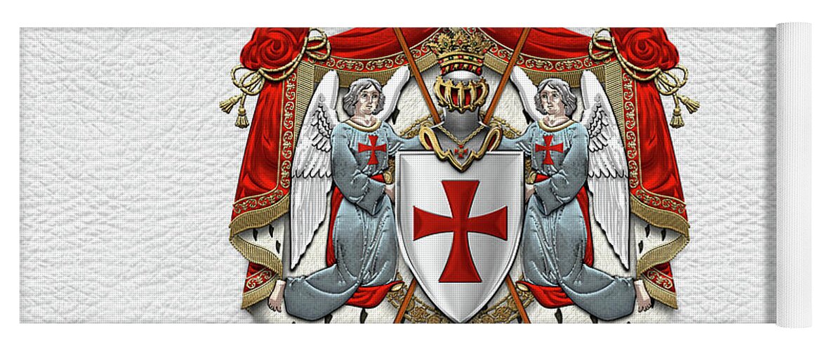 'ancient Brotherhoods' Collection By Serge Averbukh Yoga Mat featuring the digital art Knights Templar - Coat of Arms over White Leather by Serge Averbukh