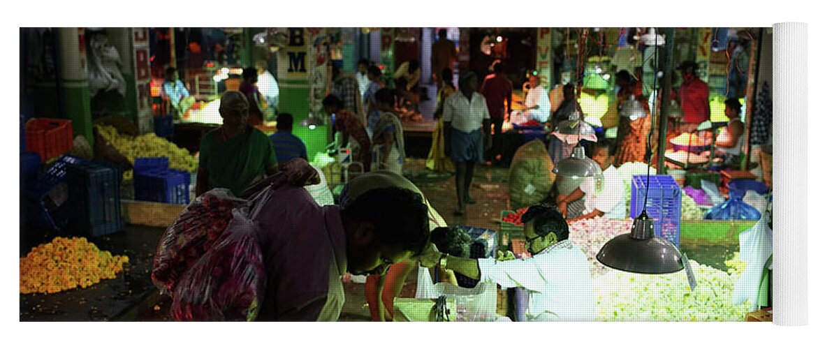 India Yoga Mat featuring the photograph Koyambedu Flower Market Stalls by Mike Reid