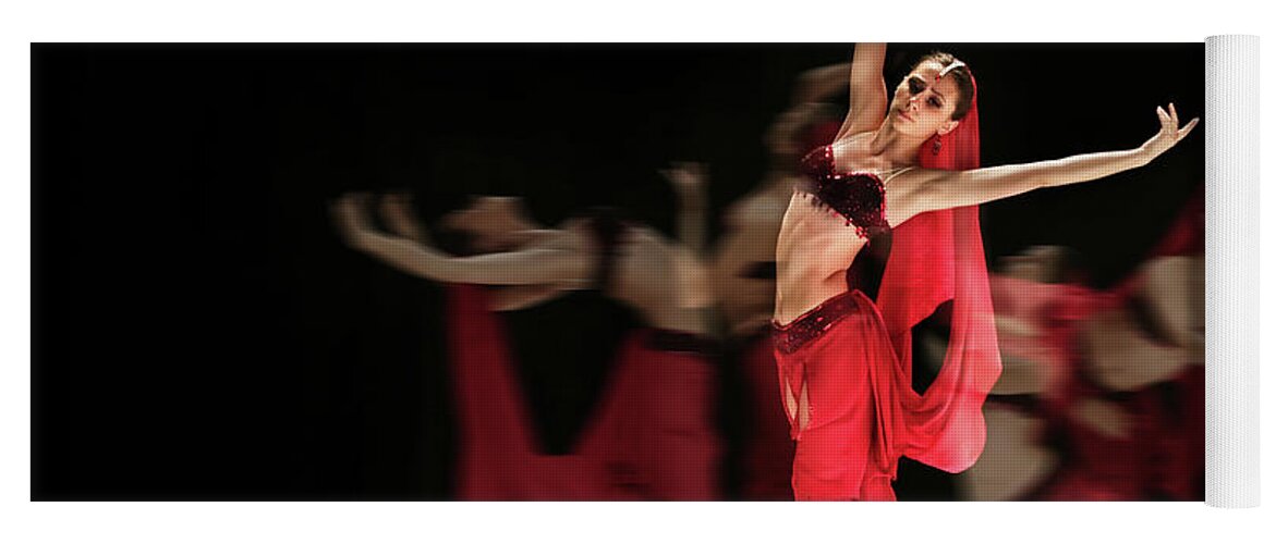 Ballet Yoga Mat featuring the photograph La Bayadere Ballerina in red tutu ballet by Dimitar Hristov