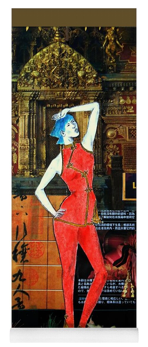 Kasian Yoga Mat featuring the painting La Dame de Shanghai -- Asian Fashion Collage by Jayne Somogy