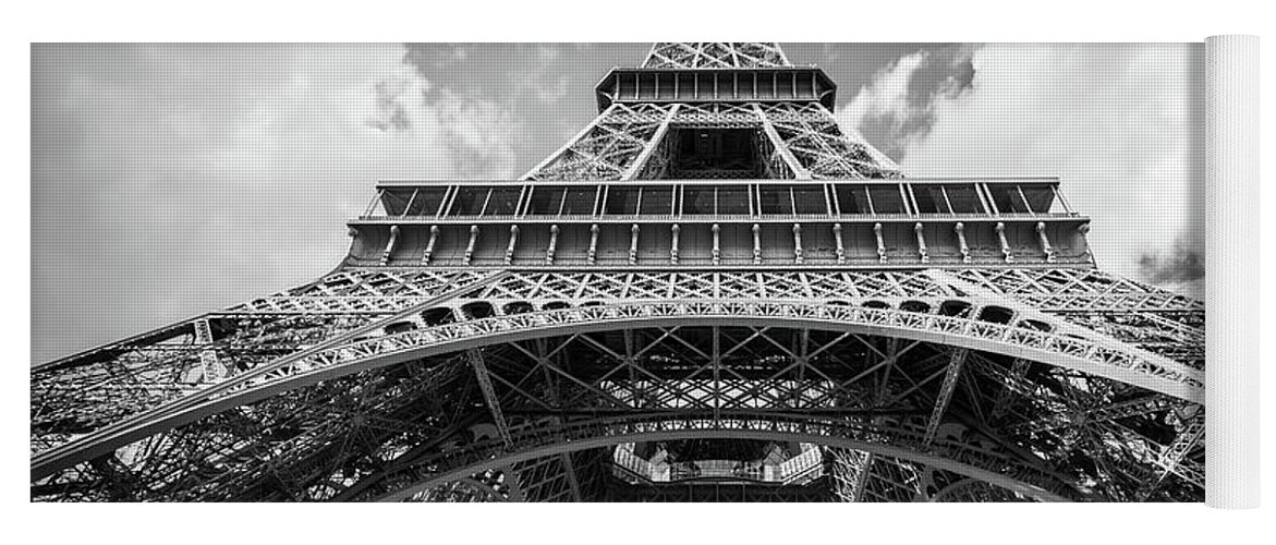 Eiffel Yoga Mat featuring the photograph Eiffel tower in black and white, Paris by Delphimages Paris Photography
