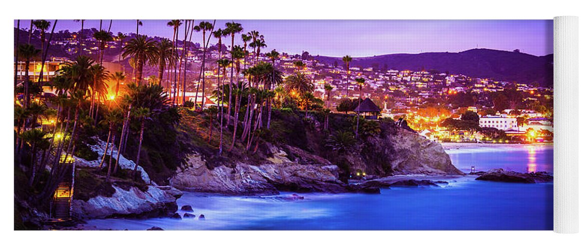 America Yoga Mat featuring the photograph Laguna Beach California City at Night Picture by Paul Velgos