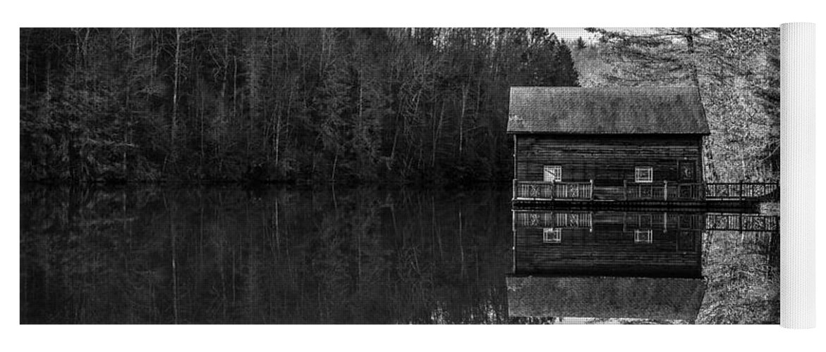 Dupont Forest Yoga Mat featuring the photograph Lake Julia Boathouse in Dupont Forest by Donnie Whitaker