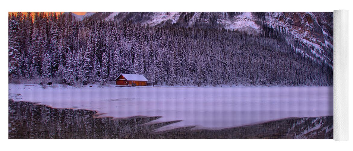 Lake Louise Yoga Mat featuring the photograph Lake Louise Winter Sunrise Reflections by Adam Jewell