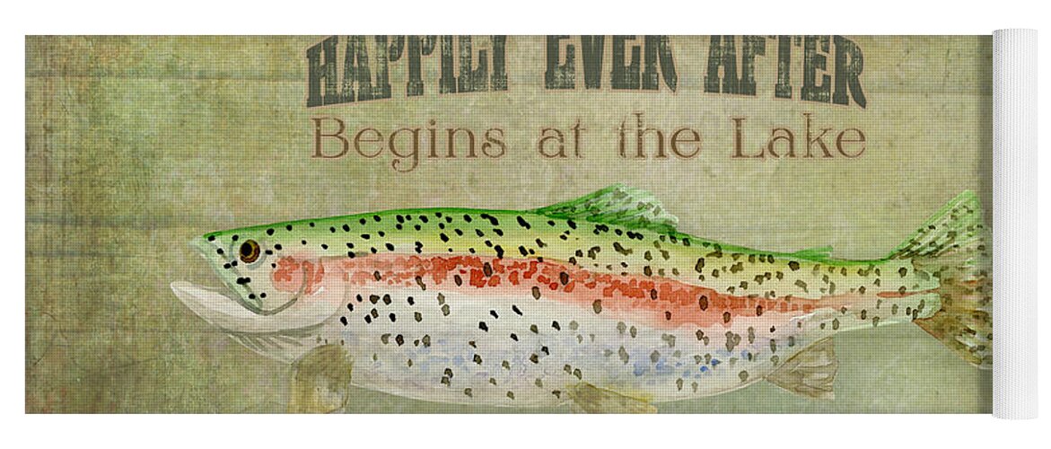 Rainbow Trout Yoga Mat featuring the painting Lakeside Lodge - Happily Ever After by Audrey Jeanne Roberts