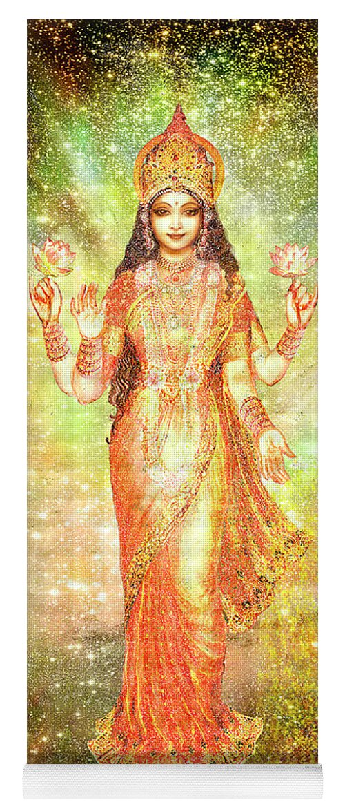 Goddess Painting Yoga Mat featuring the mixed media Lakshmi in a Galaxy by Ananda Vdovic