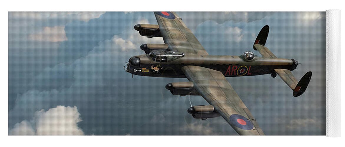 460 Squadron Raaf Yoga Mat featuring the photograph Lancaster W5005 AR-L Leader above clouds by Gary Eason