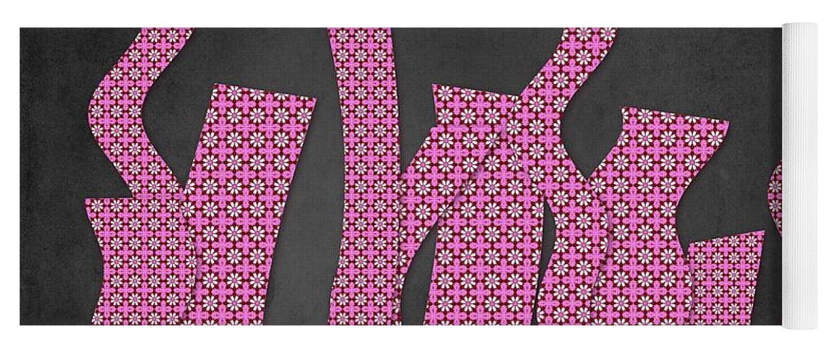 Black Yoga Mat featuring the digital art Languettes 02 - Pink by Variance Collections