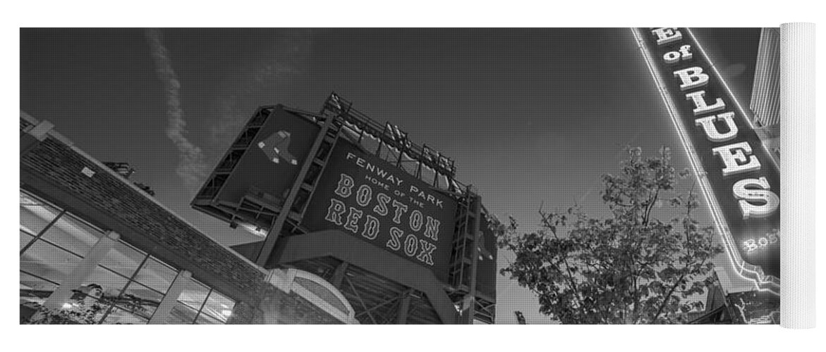 Boston Yoga Mat featuring the photograph Lansdowne street fenway park House of Blues Boston MA Black and White by Toby McGuire