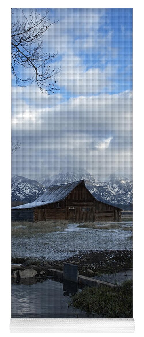 Late Snow Yoga Mat featuring the photograph Late Snow on South Moulton barn by Gary Langley