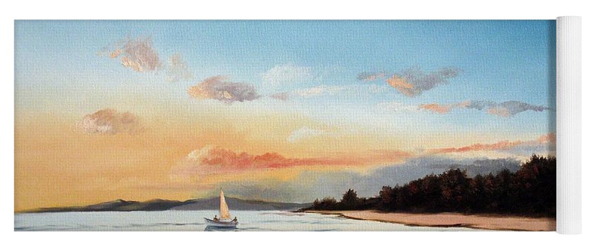 Sunset Yoga Mat featuring the painting Late Sunset along the Beach by Christopher Shellhammer