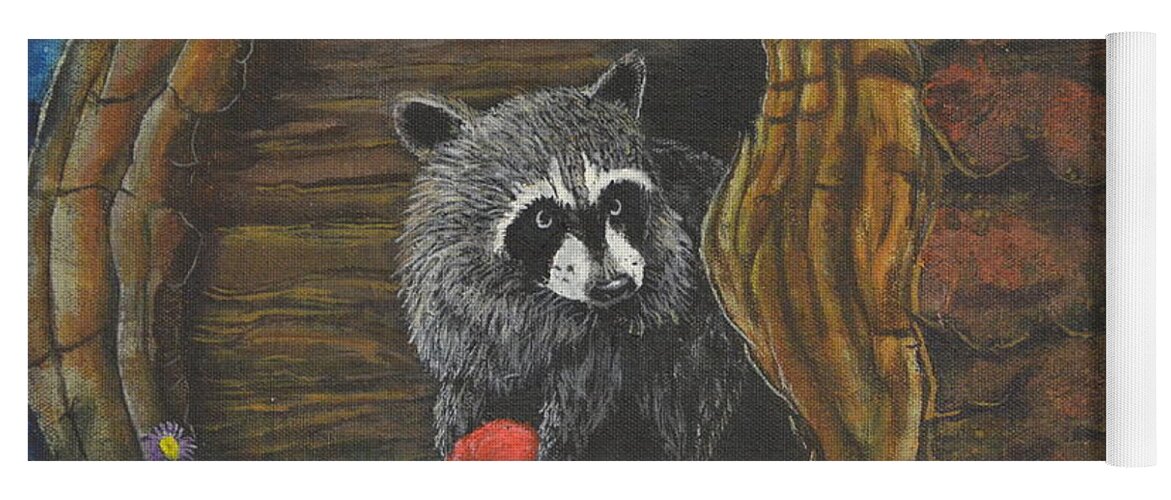 Raccoon Yoga Mat featuring the painting Laying Low by Rod B Rainey