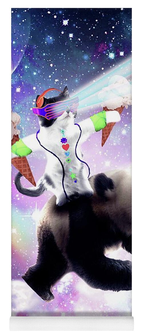 Lazer Rave Space Cat Riding Panda With Ice Cream Yoga Mat by Random Galaxy  - Fine Art America