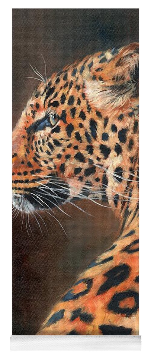 Leopasrd Yoga Mat featuring the painting Leopard Profile by David Stribbling