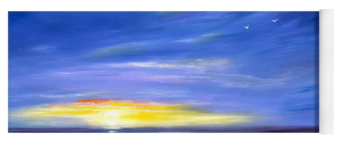 Sunset Yoga Mat featuring the painting Less Drama - Blue Sunset by Gina De Gorna
