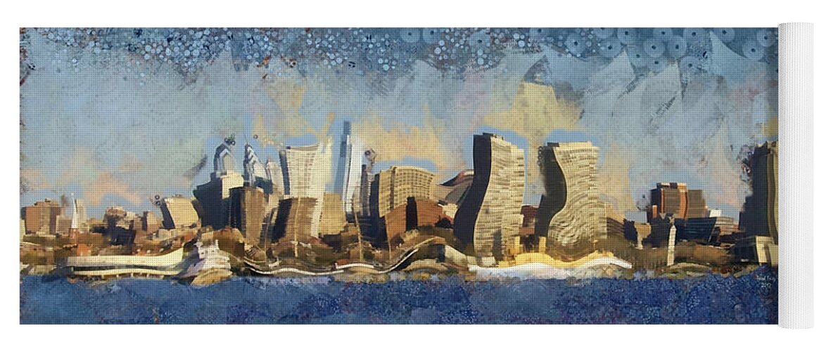 Building Yoga Mat featuring the mixed media Less Wacky Philly Skyline by Trish Tritz