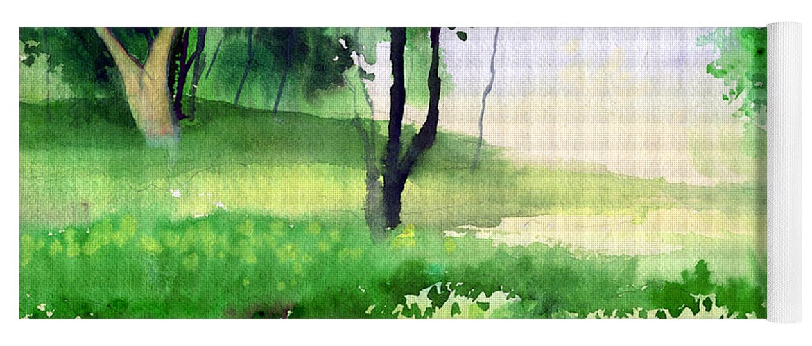 Watercolor Yoga Mat featuring the painting Let's go for a walk by Anil Nene