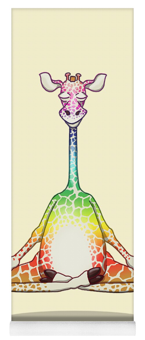 Giraffe Yoga Mat featuring the digital art Levitating Meditating Rainbow Giraffe by Laura Ostrowski