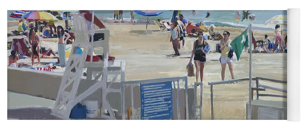 Beach Yoga Mat featuring the painting Lifeguard on Duty by Thomas Tribby