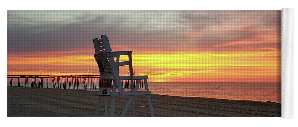 Lifeguard Yoga Mat featuring the photograph Lifeguard Stand on the Beach at Sunrise by Robert Banach