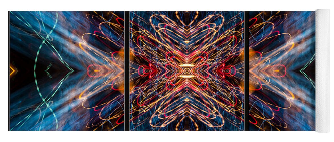 Symmetry Yoga Mat featuring the photograph Light Painting Abstract Triptych #5 by John Williams