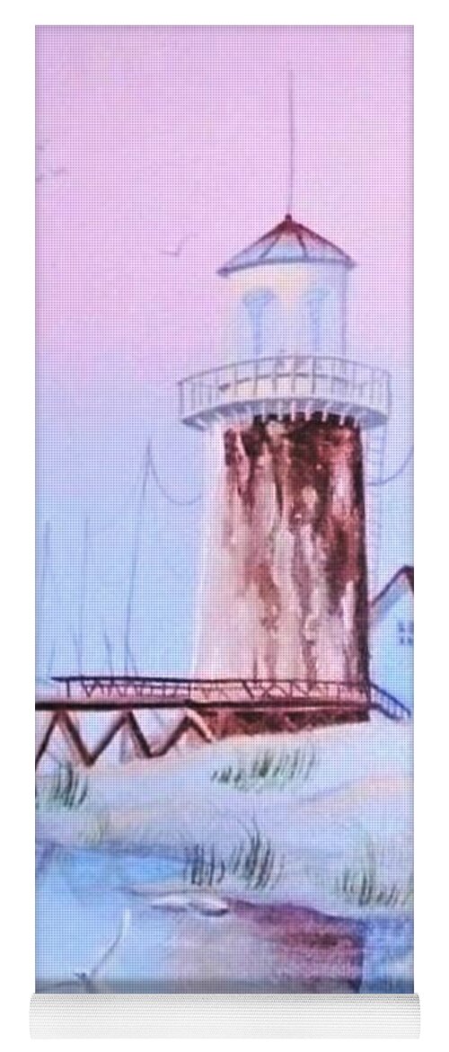 Lighthouse Yoga Mat featuring the painting Lighthouse by Denise F Fulmer
