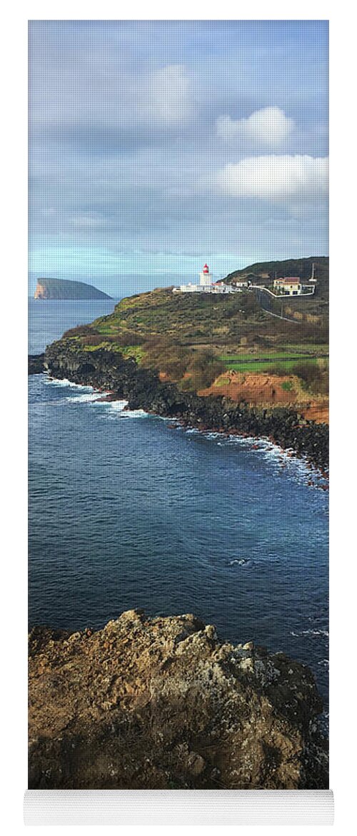 Kelly Hazel Yoga Mat featuring the photograph Lighthouse on Terceira by Kelly Hazel
