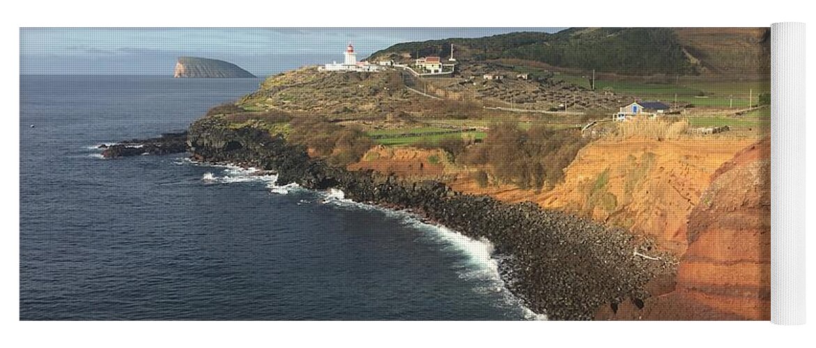 Kelly Hazel Yoga Mat featuring the photograph Lighthouse on the coast of Terceira by Kelly Hazel