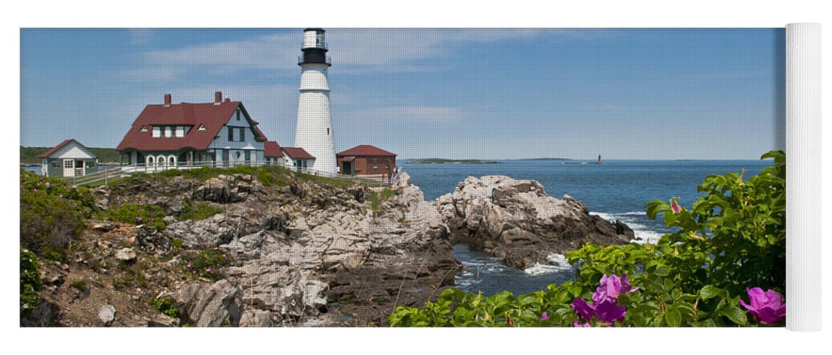 Beautiful Yoga Mat featuring the photograph Lighthouse with Rocks on Shore by Bill Bachmann and Photo Researchers