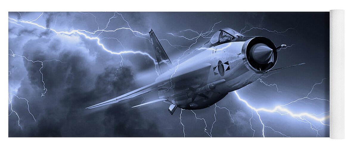 Lightning Yoga Mat featuring the digital art Lightning Power - Mono by Airpower Art