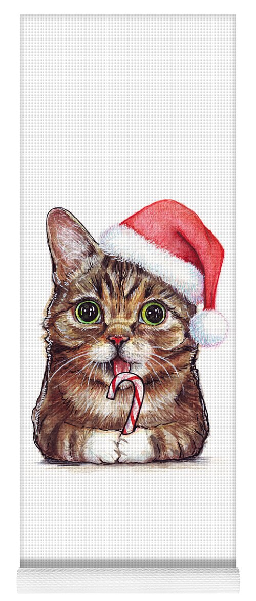 Lil Bub Yoga Mat featuring the painting Cat Santa Christmas Animal by Olga Shvartsur