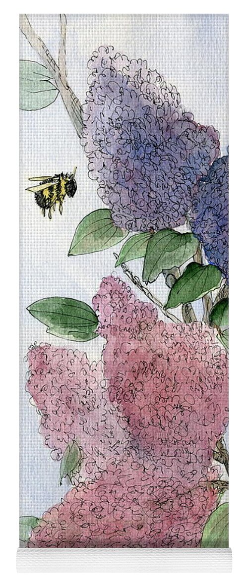 Lilacs Yoga Mat featuring the painting Lilacs and Bees by Laurie Rohner