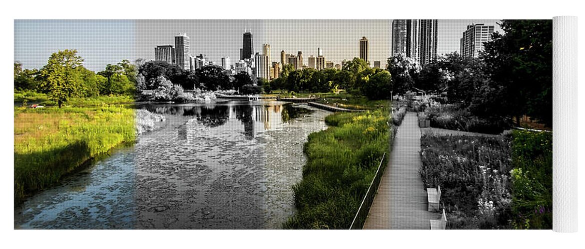 Lincoln Park Yoga Mat featuring the photograph Lincoln Park Time Slice Chicago skyline by Sven Brogren