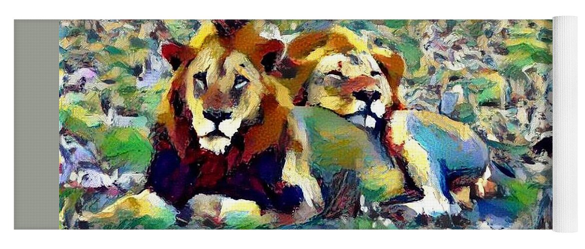 Lion Yoga Mat featuring the photograph Lion buddies by Gini Moore
